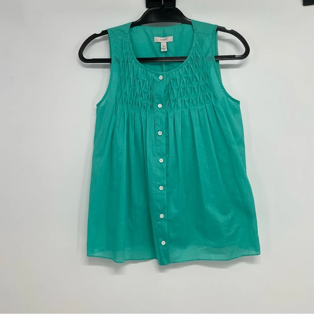 NEW NWT J. Crew Smocked Top sz 00 mint sleeveless #43087 summer button-front $88 - Picture 1 of 8